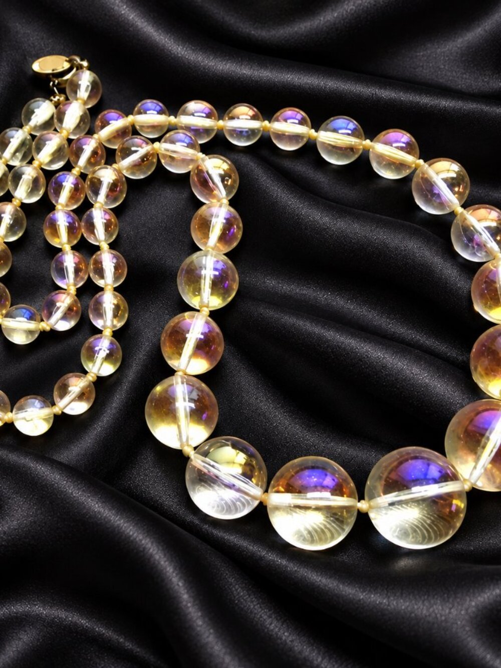 1970s Signed Miriam Haskell Necklace Iridescent Bubble Beads